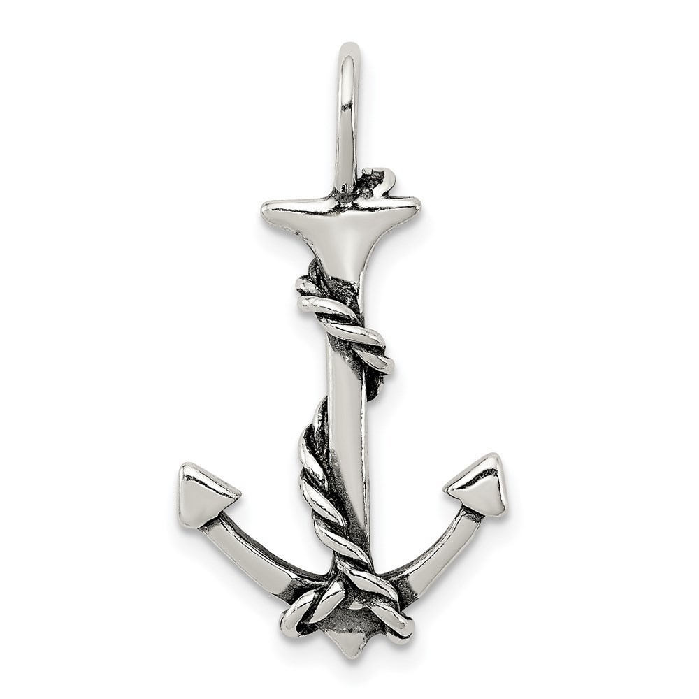 Sterling Silver 3D Antiqued Anchor & Rope Small Necklace Charm Pendant Unisex